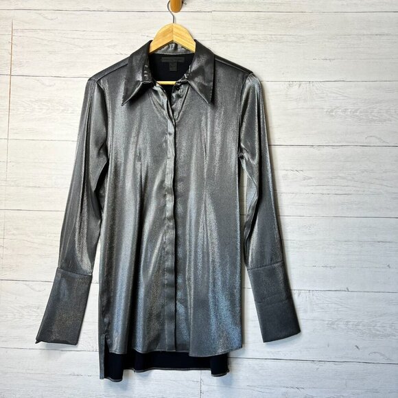 Pamela Dennis Top Womens Size Small Silver Long Sleeve Skull Button on Sleeves - Picture 5 of 15